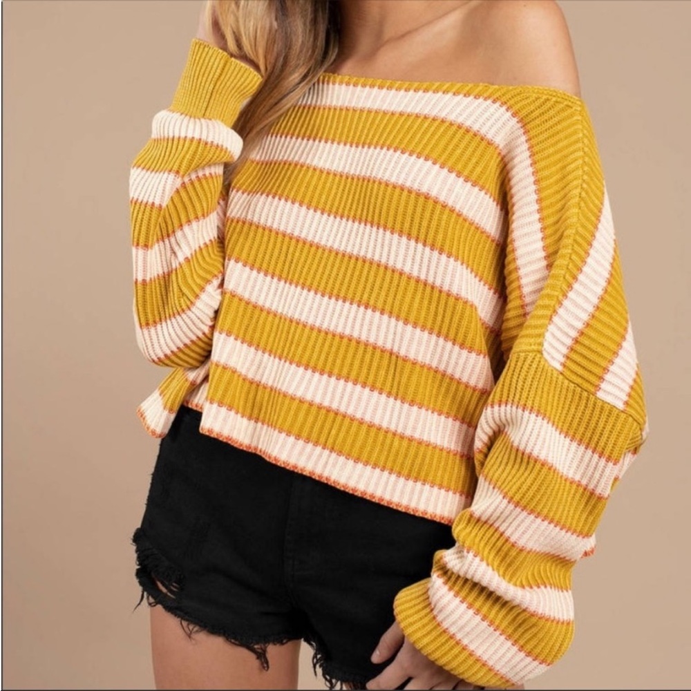 Free People Just My Stripe Cropped Distressed Oversized Slouchy Knit Sweater